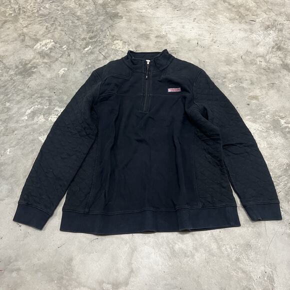 Vineyard Vines Quilted Sweatshirt Quarter Zip Pullover Black Men’s Size XL - Picture 1 of 8